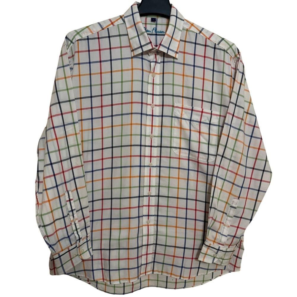 Alan Flusser Button Down Shirt Mens L‎ Long Sleeve Plaid Easter Spring Colorful